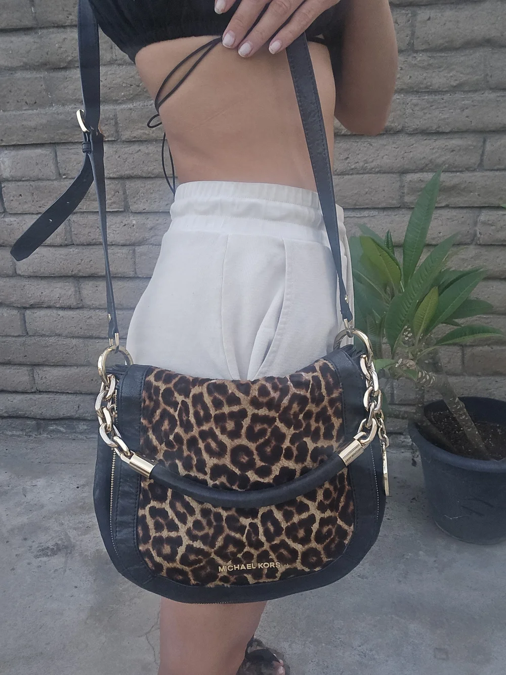 Michael Kors Leopard-Print Crossbody Bag with Gold Chain Detail